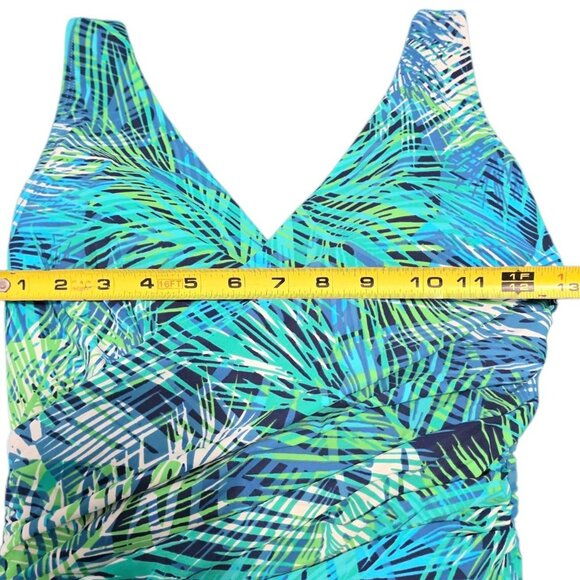 2 LL Bean One-Piece Swimsuit 8 Long Tropical Palm Slimming Shaping Surplice Tall - Picture 7 of 11